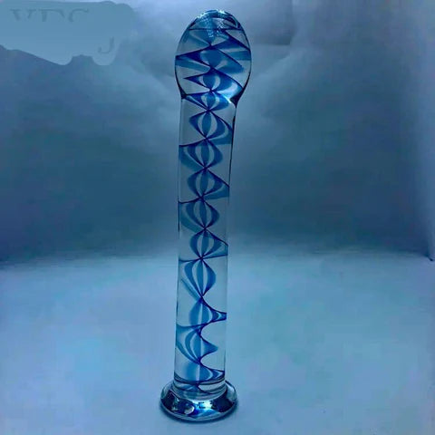 Glass Dildo - Blue Spiral
